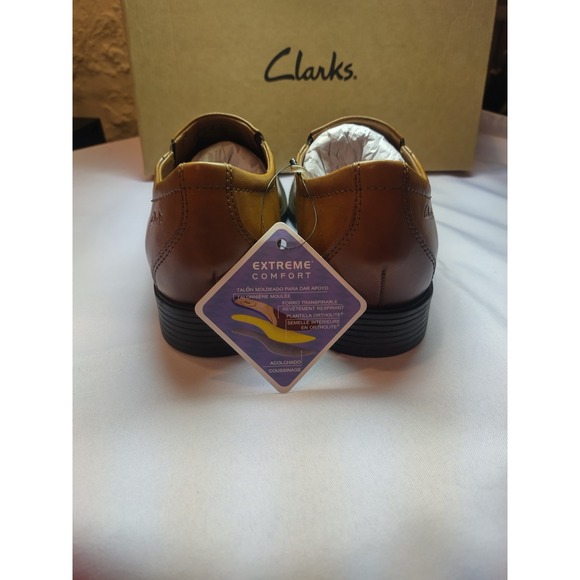 Clarks Whiddon Step Mens Dark Tan Leather Slip On Loafers Dress Shoes Size 7M - Picture 4 of 7